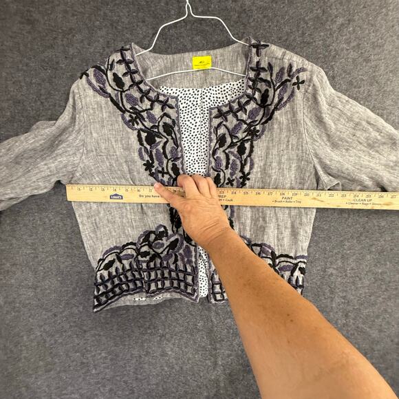 Roberta‎ Roller Rabbit 100% Linen Leaf Embroidered Blazer Cardigan Womens M/L - Picture 9 of 11